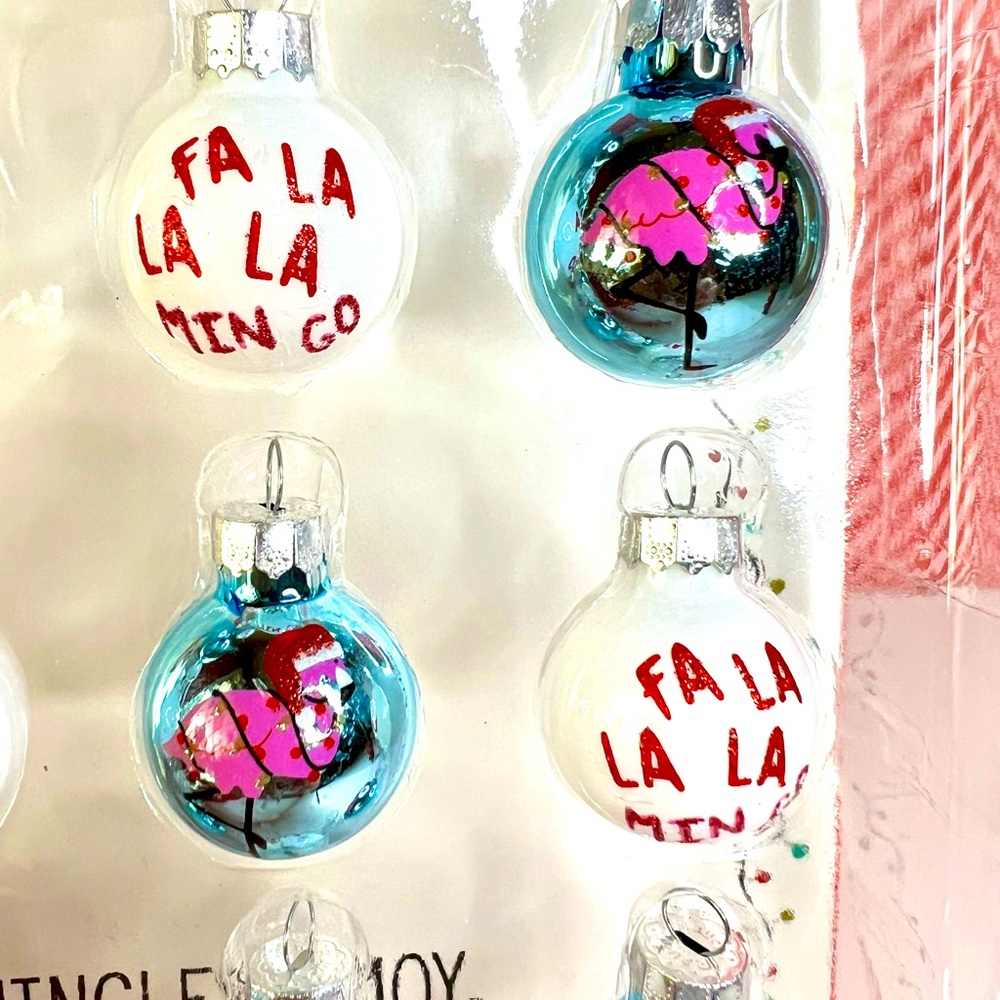20 Mini Christmas Flamingo Glass Ornaments Fa La La La Min Go Tropical Holiday